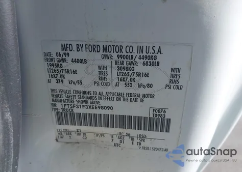 1999 Ford F-350 Lariat/Xl/Xlt из США, поврежденный, VIN 1FTSF31F3XEE98090